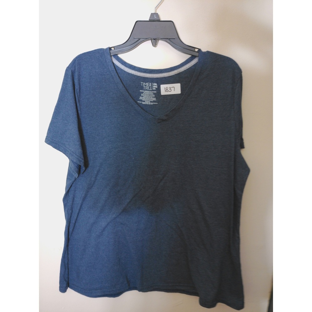 Time and Tru T-Shirt Men XXL Blue Cove Heather V-Neck Short Sleeve Basic Casual